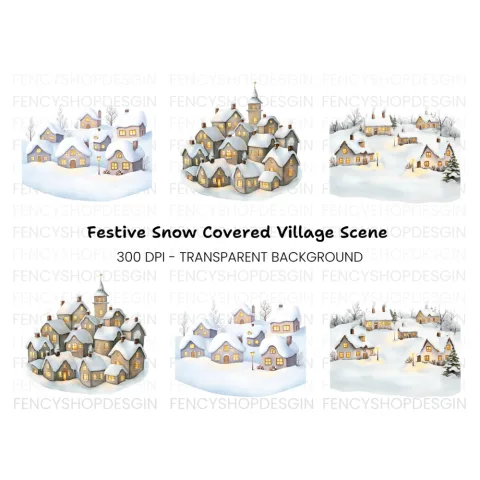 Snowy Christmas Village Clipart Bundle