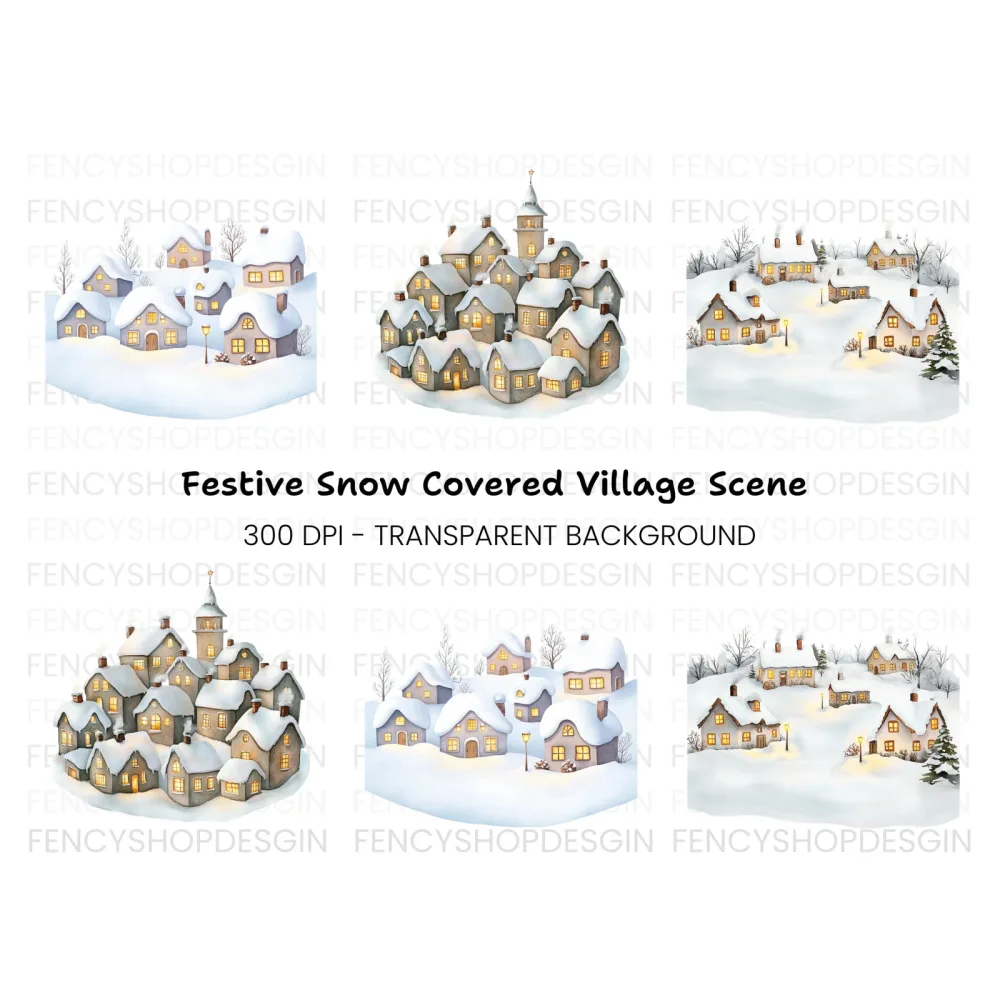 Snowy Christmas Village Clipart Bundle