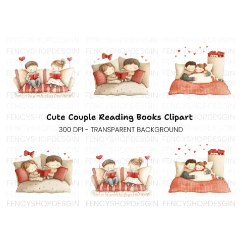 Cute Couples Reading and Cuddling Clipart Bundle
