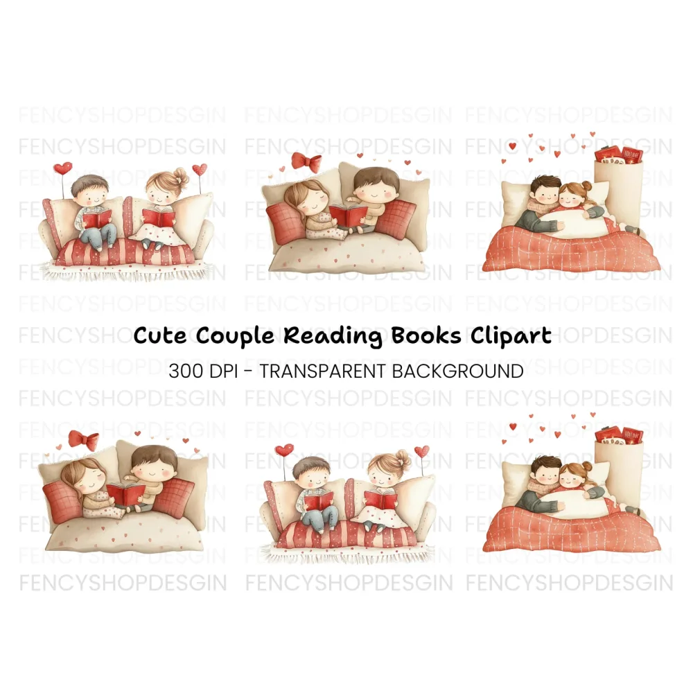Cute Couples Reading and Cuddling Clipart Bundle