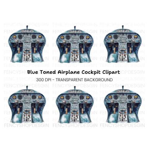 Blue Airplane Cockpit Clipart Bundle