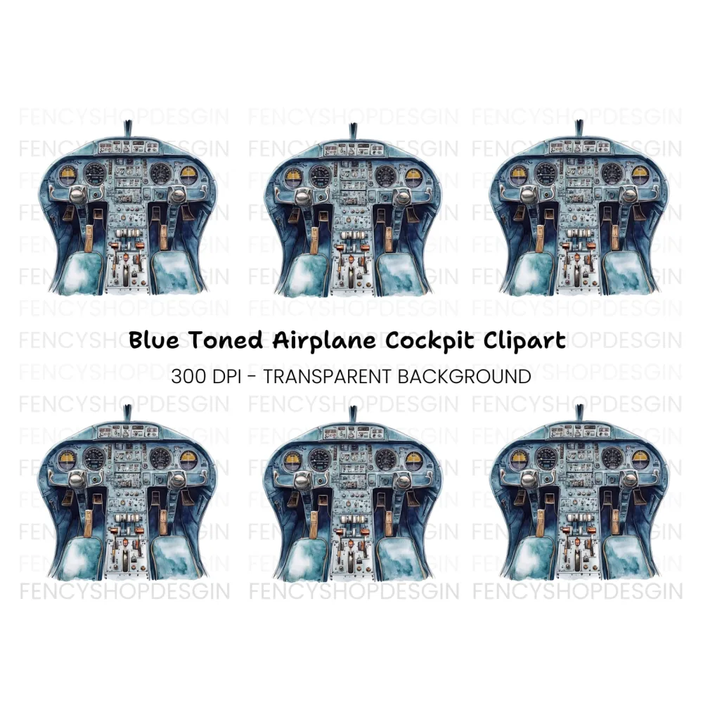Blue Airplane Cockpit Clipart Bundle