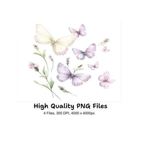 Lavender Butterfly Floral Clipart Bundle