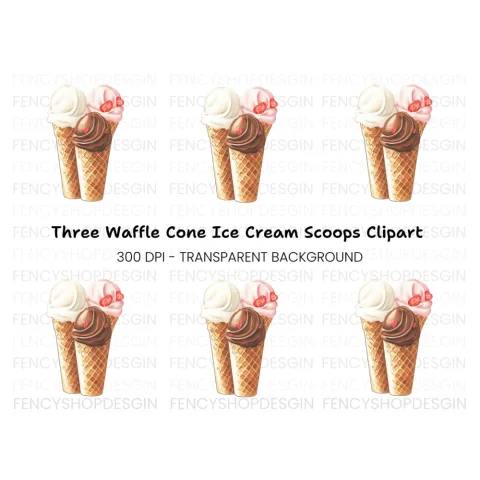 Trio of Delicious Ice Cream Cones Clipart Bundle