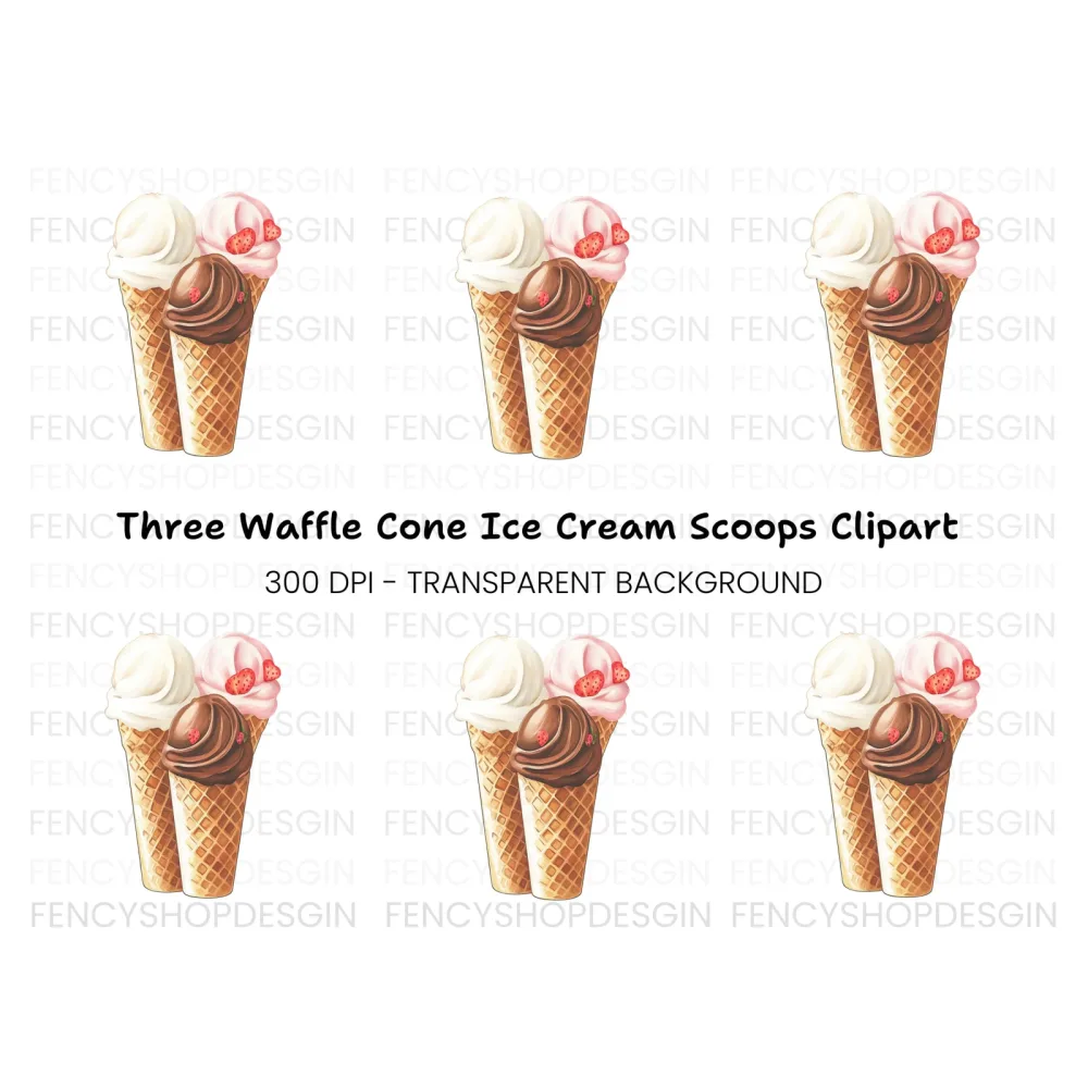 Trio of Delicious Ice Cream Cones Clipart Bundle