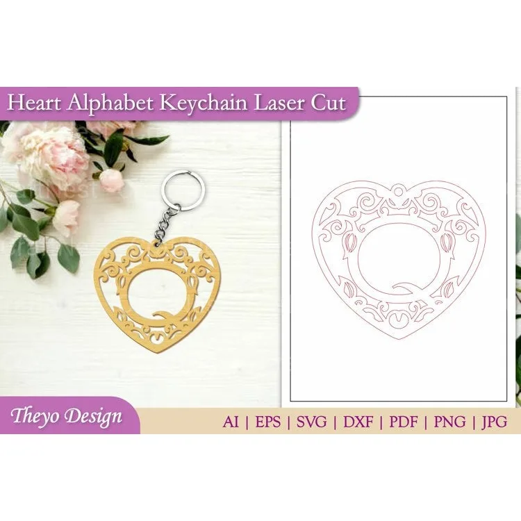 Alphabet Keychain from Heart Alphabet Keychain SVG