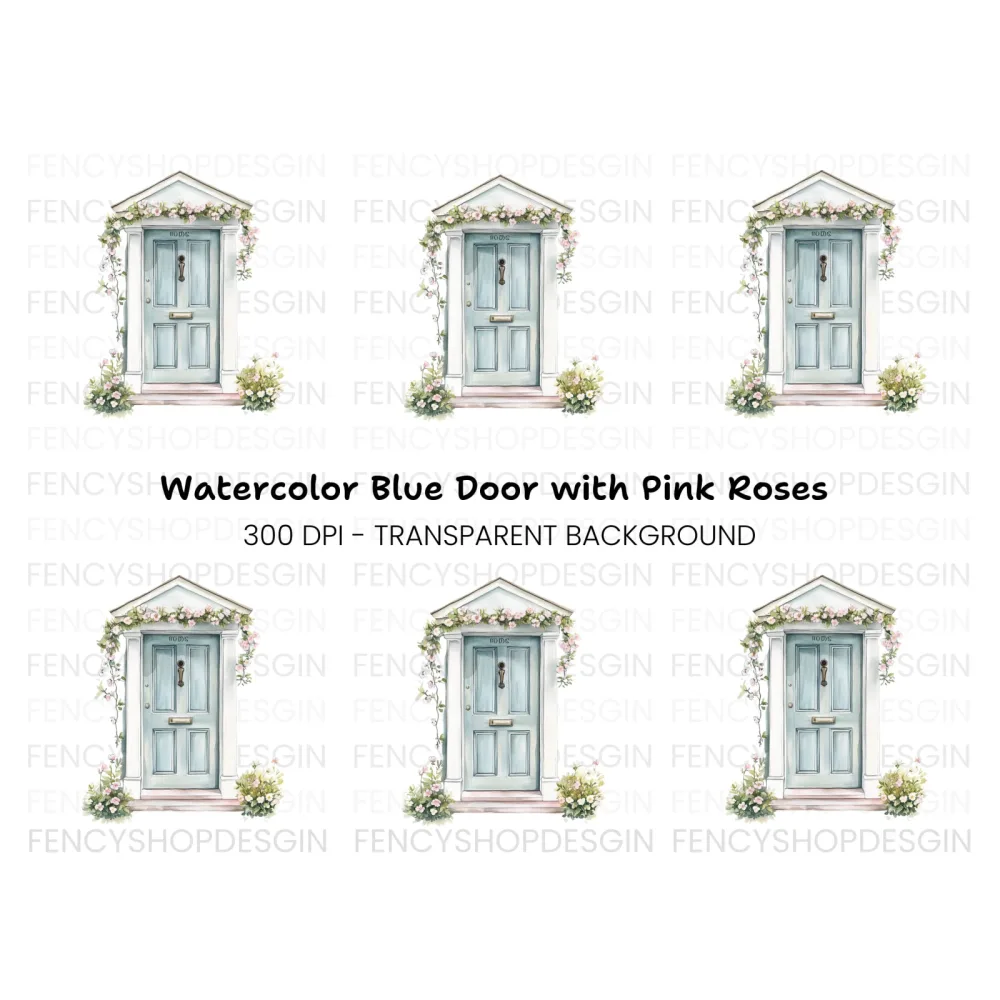 Charming Blue Door with Floral Decor Clipart Bundle
