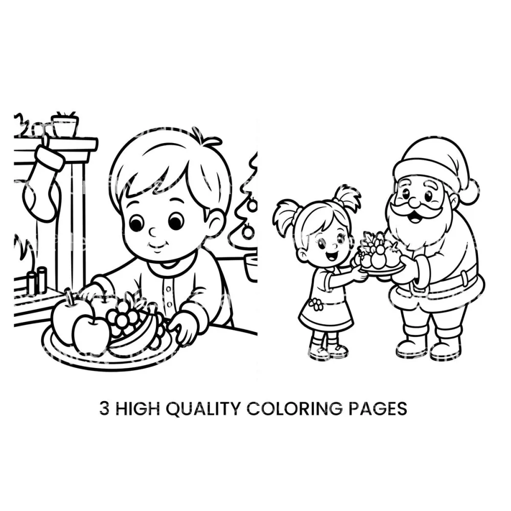 Santa and Kids with Fruit Coloring Books