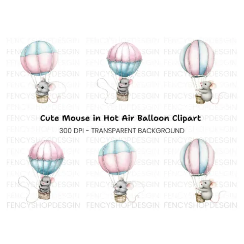 Mice in Hot Air Balloons Clipart Bundle