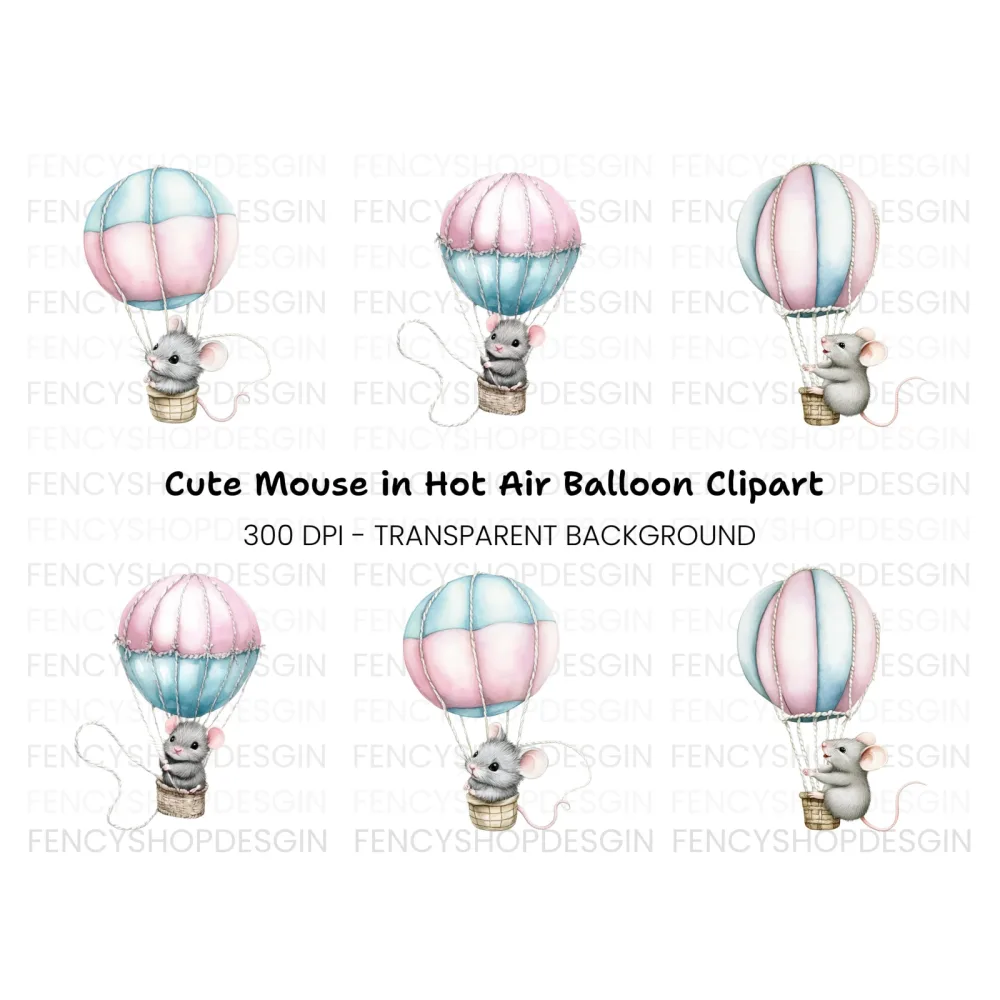 Mice in Hot Air Balloons Clipart Bundle