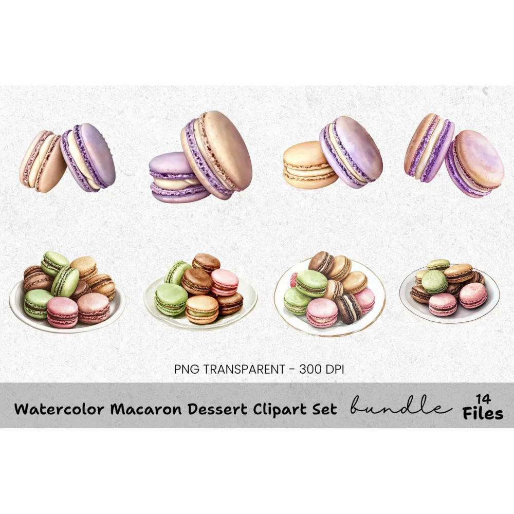 Macaron Dessert Clipart Bundle