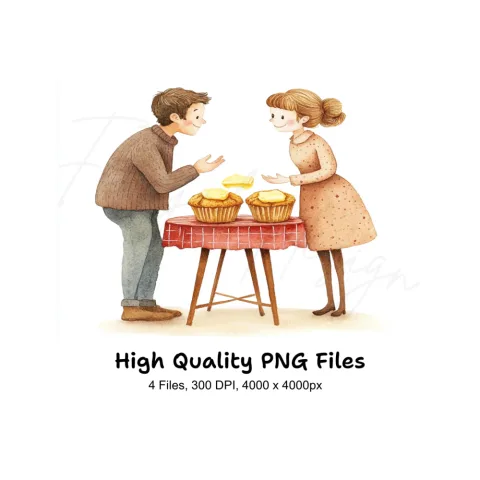 Couple Sharing Muffins Clipart Bundle