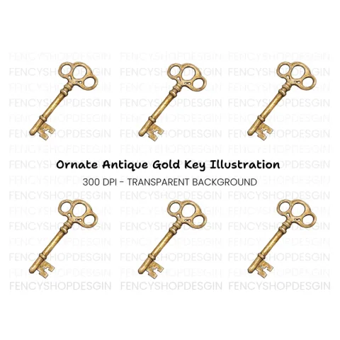 Ornate Golden Antique Key Clipart Bundle