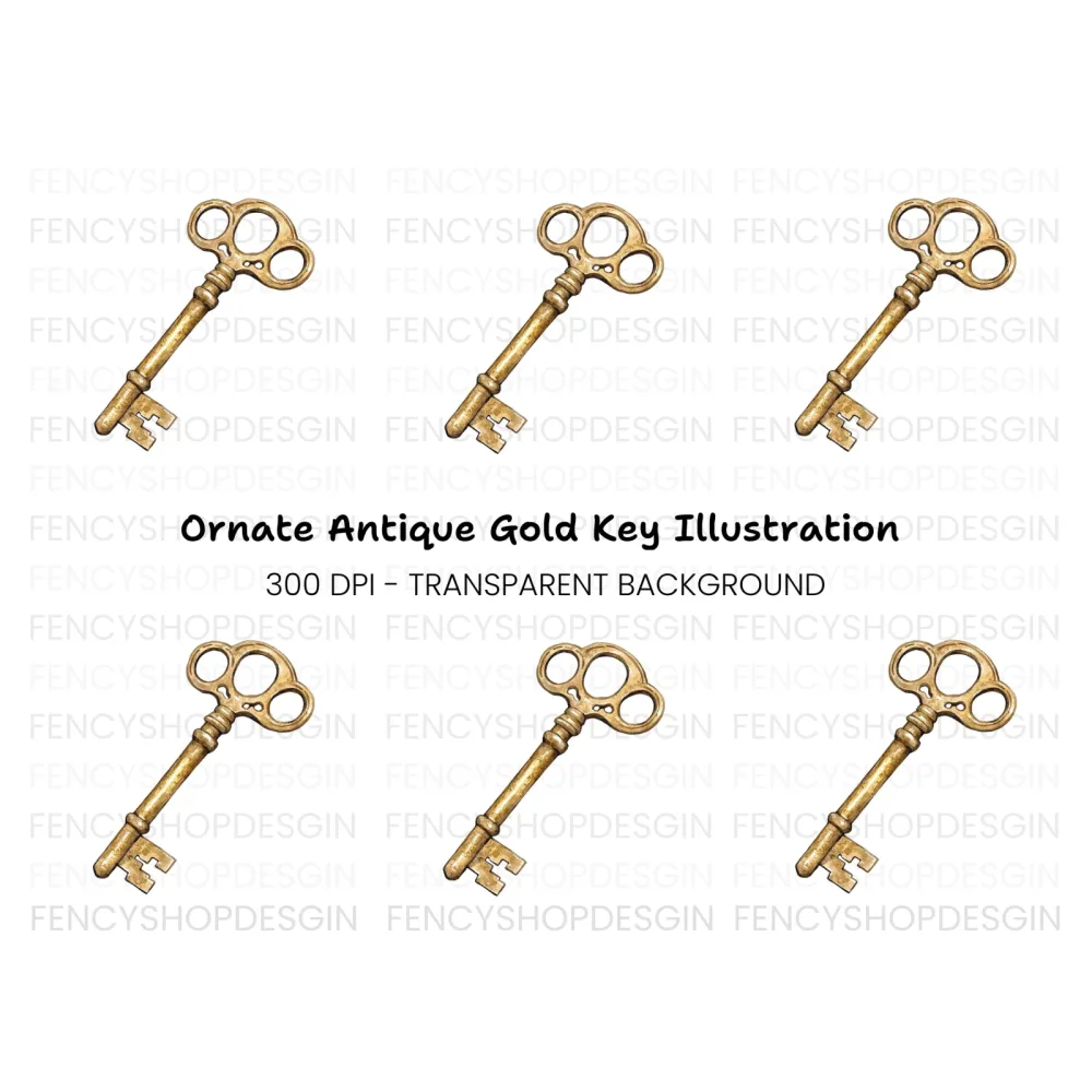 Ornate Golden Antique Key Clipart Bundle