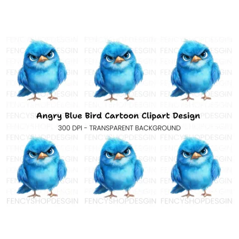 Grumpy Blue Bird Illustration Clipart Bundle