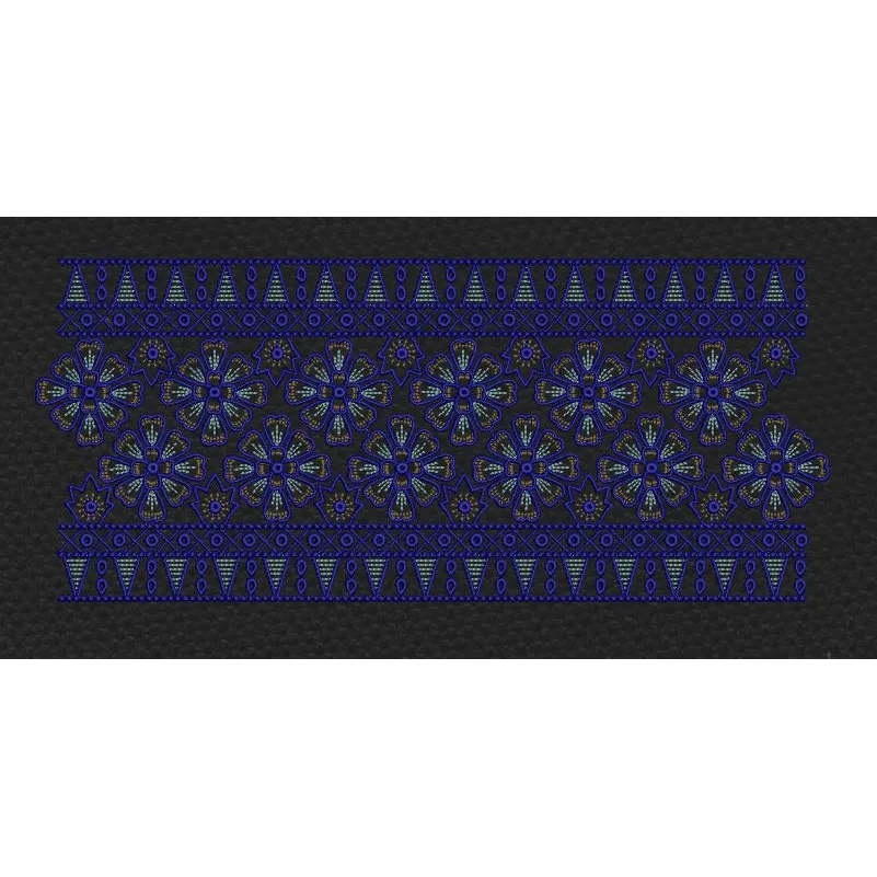 Black Royal Blue Pinwheel Floral Border in Black & Cobalt Blue Embroidery Design