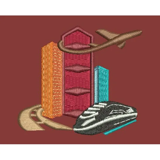 Cityscape Travel Icon Embroidery Design