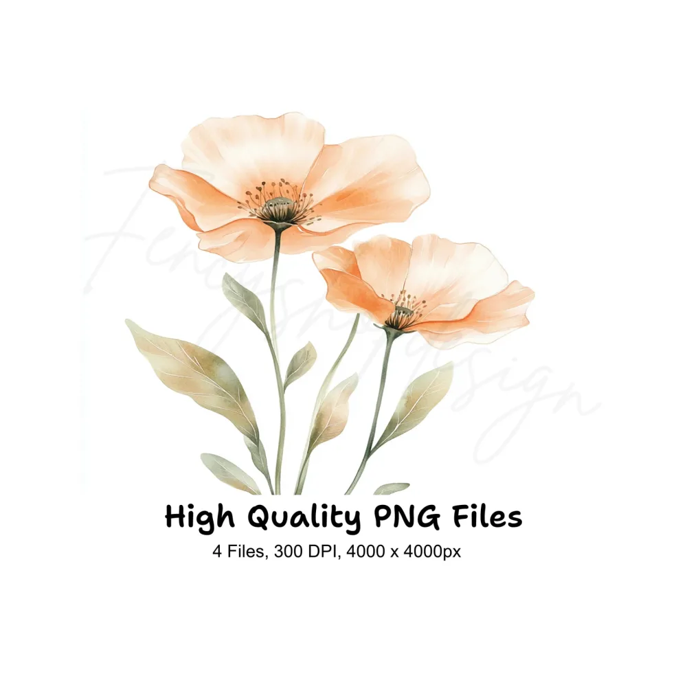 Vibrant Peach Flower Clipart Bundle
