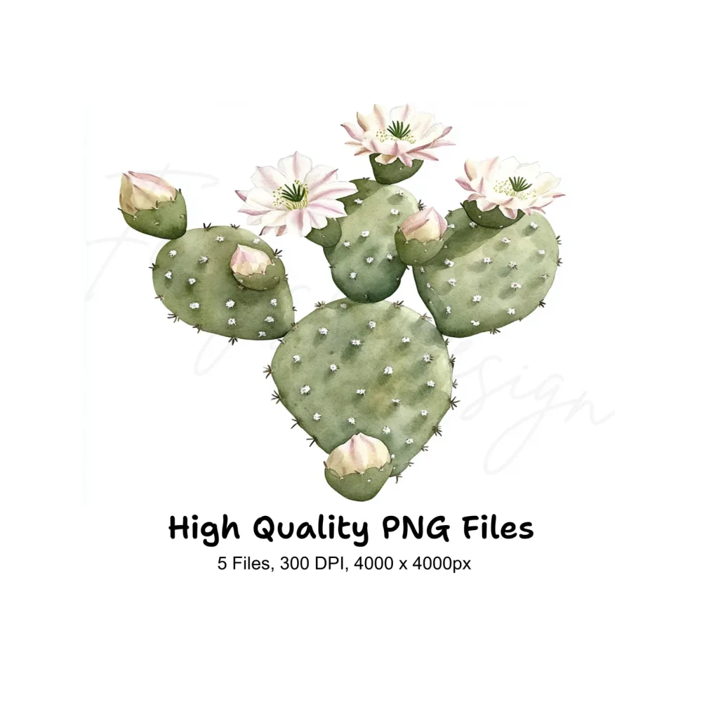 Flowering Prickly Pear Cactus Clipart Bundle