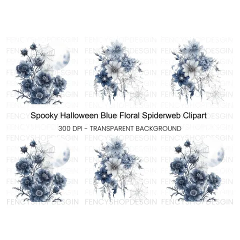 Spooky Blue Floral Halloween Clipart Bundle