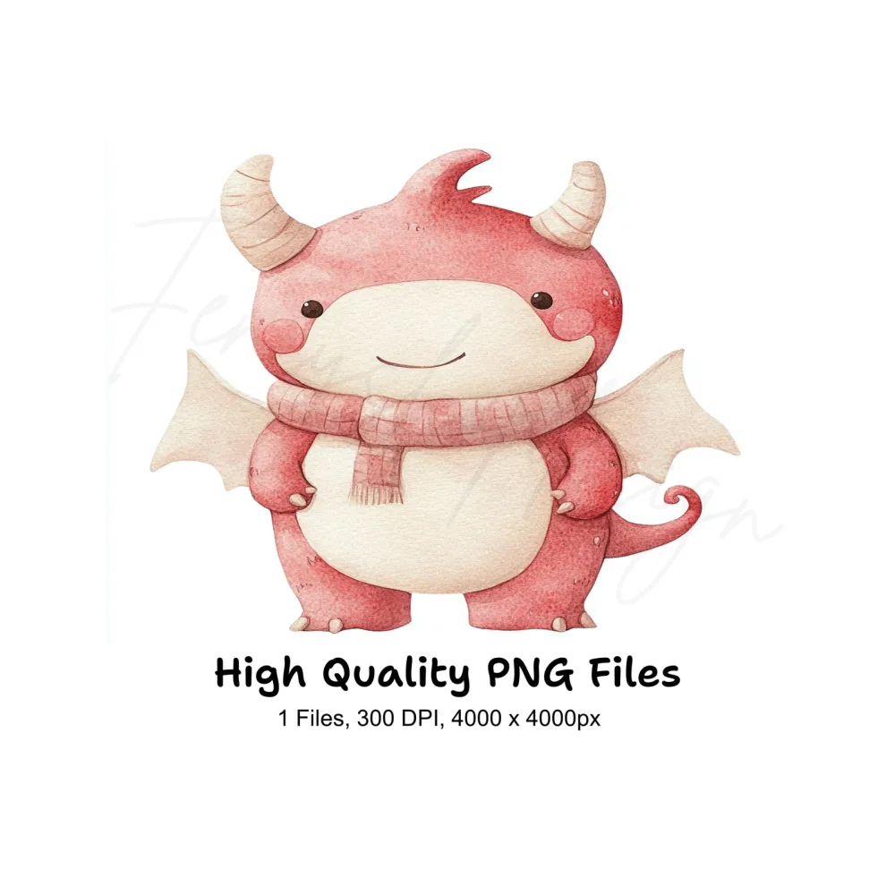 Cute Red Dragon with Scarf Clipart Bundle