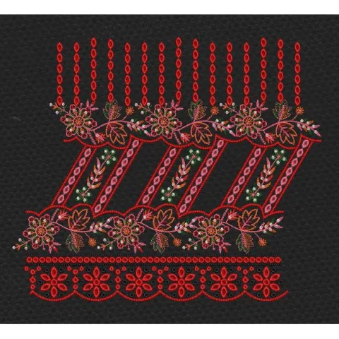 Floral Border Red Vertical Lines Embroidery Design
