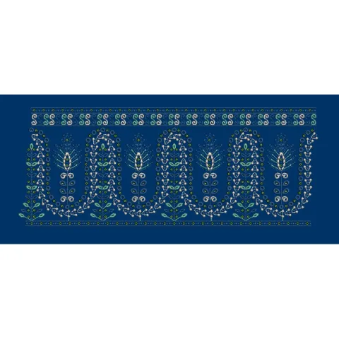 Floral Border Blue Curve Lines Embroidery Design