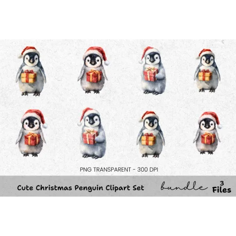 Cute Christmas Penguin Clipart Bundle