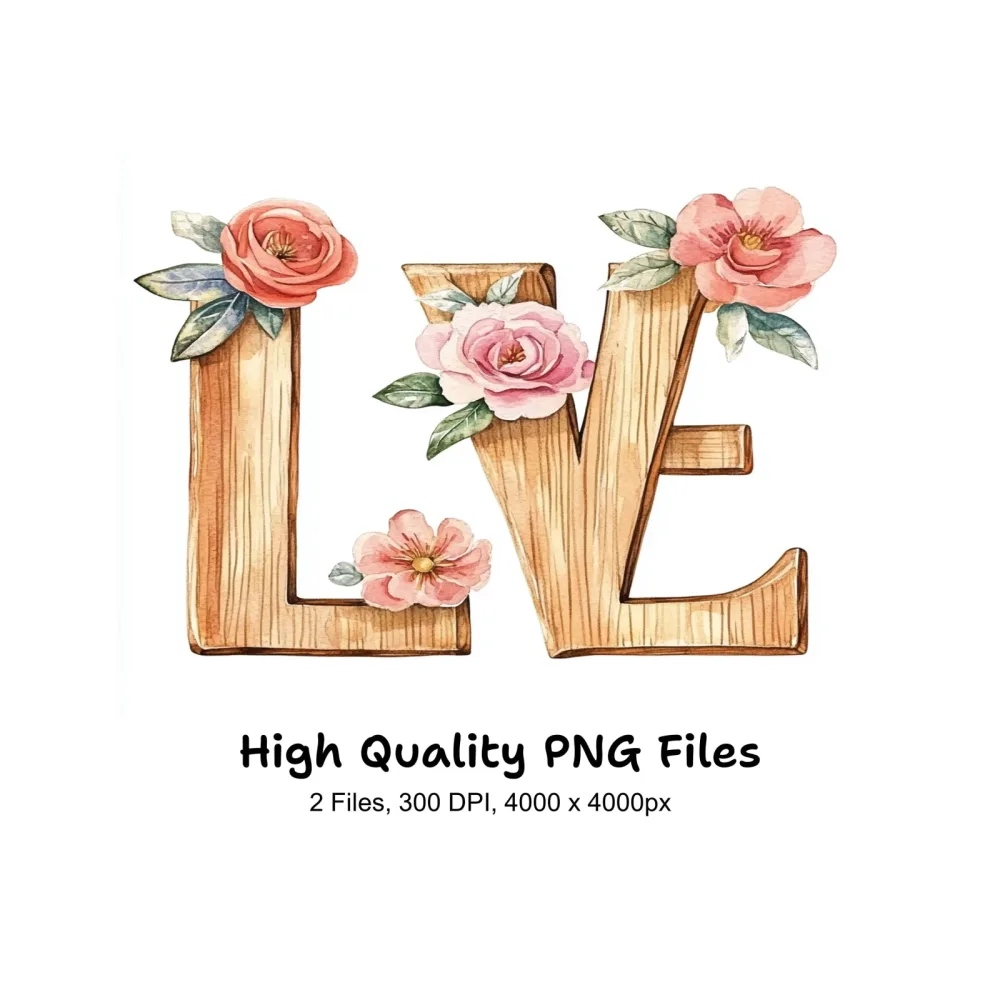 Wooden Love Letters Clipart Bundle
