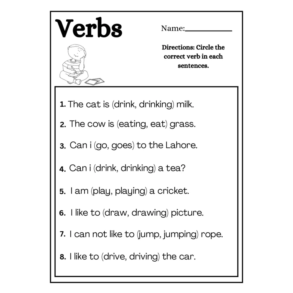 Verbs Correct Verb Choice Worksheets