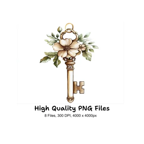 Floral Skeleton Keys Clipart Bundle