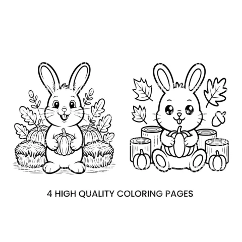 Cute Autumn Bunny Coloring Books