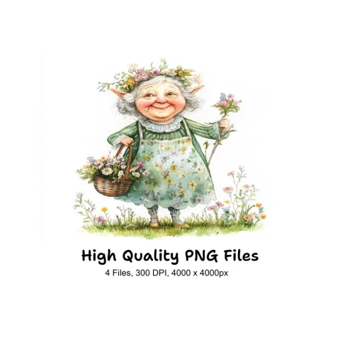 Joyful Elderly Fairy Faces Clipart Bundle