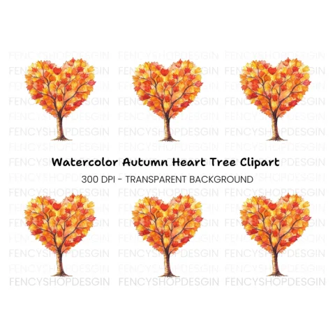 Autumn Heart Tree Clipart Bundle