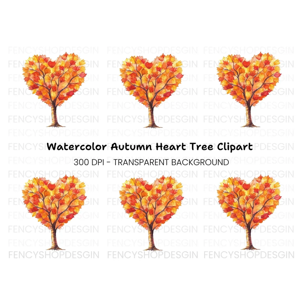 Autumn Heart Tree Clipart Bundle
