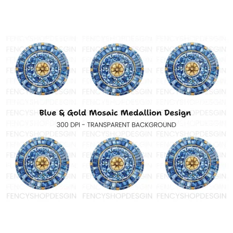 Blue Floral Mosaic Tile Clipart Bundle