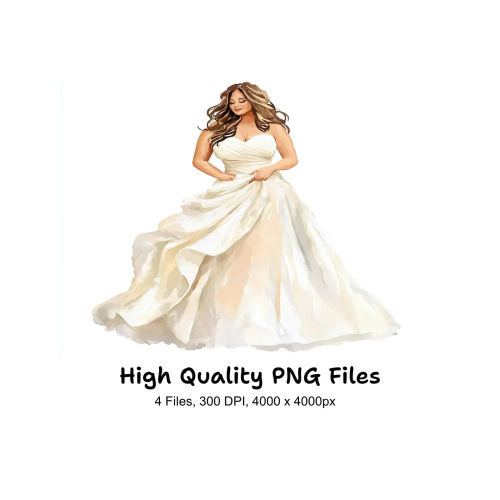 Plus Size Bride Wedding Dress Clipart Bundle