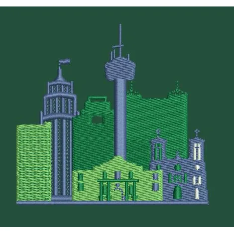 Stylized Urban Skyline Embroidery Design
