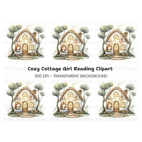 Cozy Cottage Girl Reading Clipart Bundle