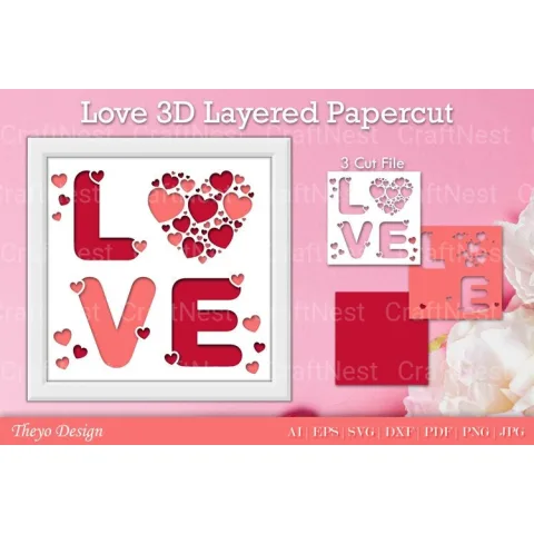 Love D Layered Papercut SVG Bundle