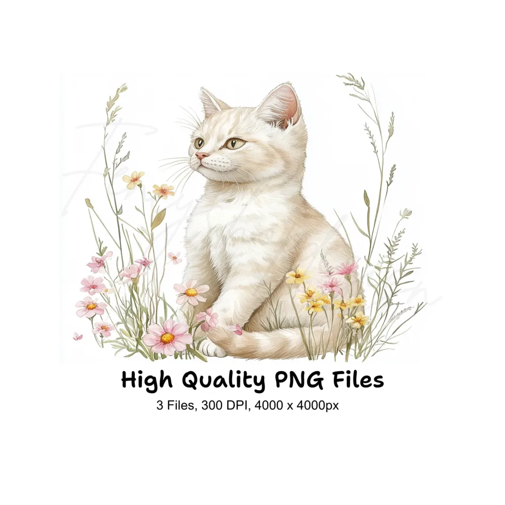 Cats in Wildflower Meadow Clipart Bundle