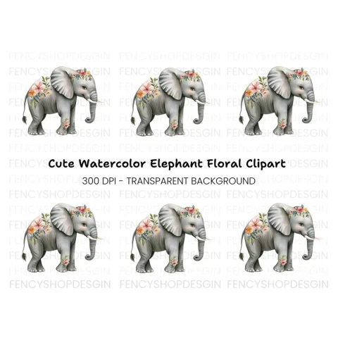 Floral Elephant Clipart Bundle