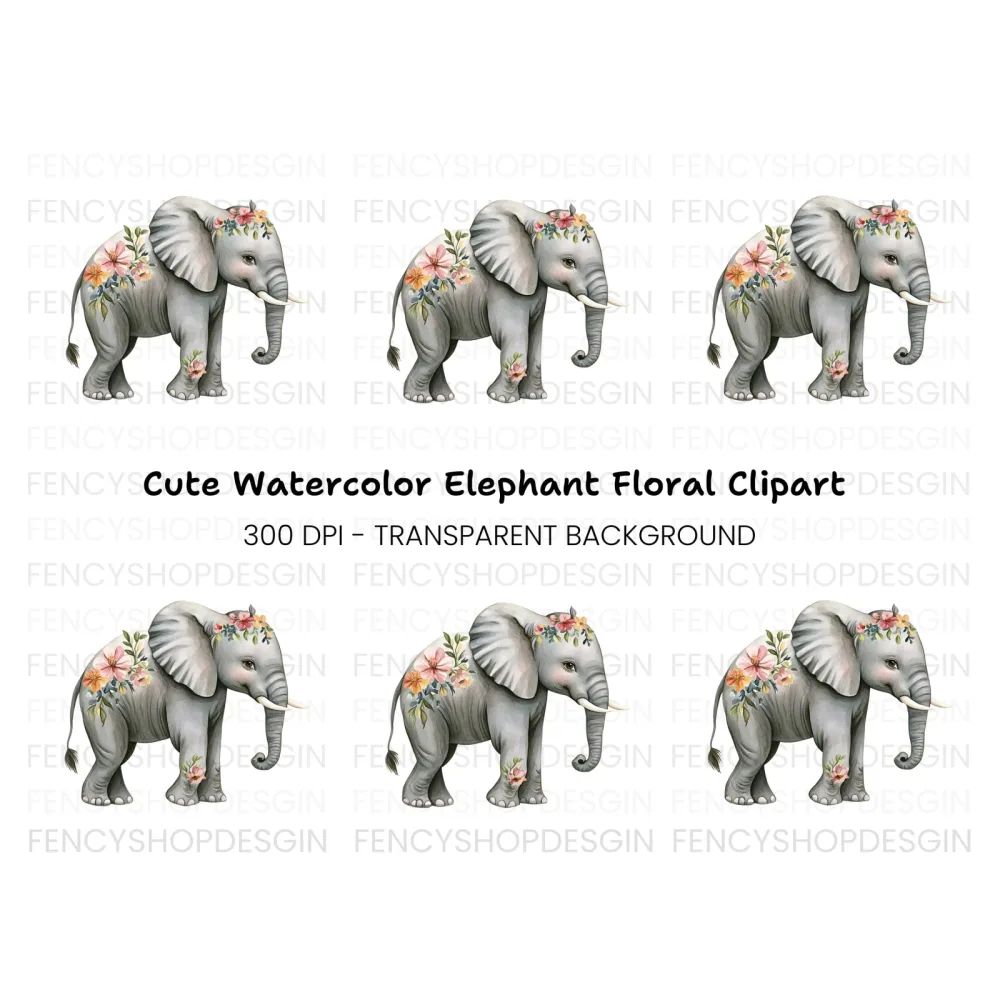 Floral Elephant Clipart Bundle