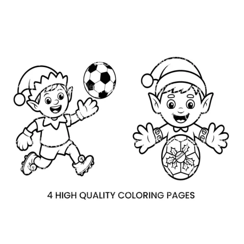 Christmas Elf Playing Soccer Coloring Books
