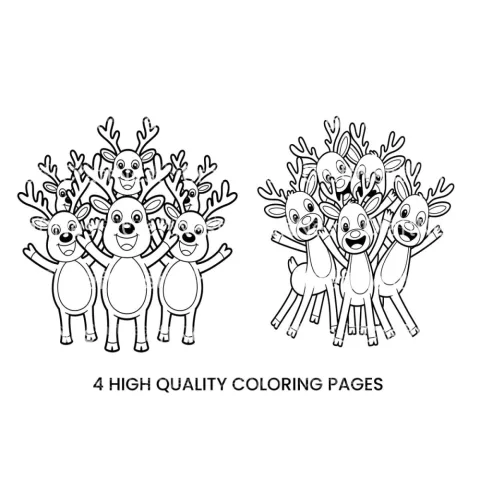 Cute Reindeer Christmas Coloring Books