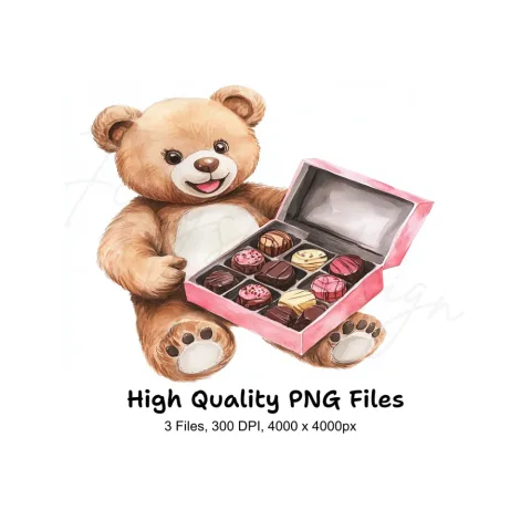 Teddy Bear with Box of Chocolates Clipart Bundle