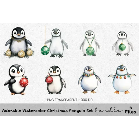 Adorable Christmas Penguin Clipart Bundle