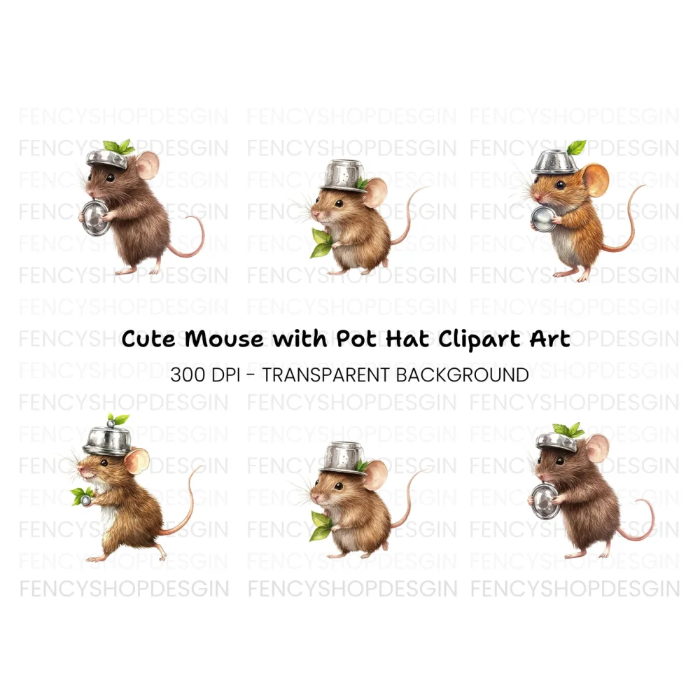 Cute Mice with Pot Helmets Clipart Bundle