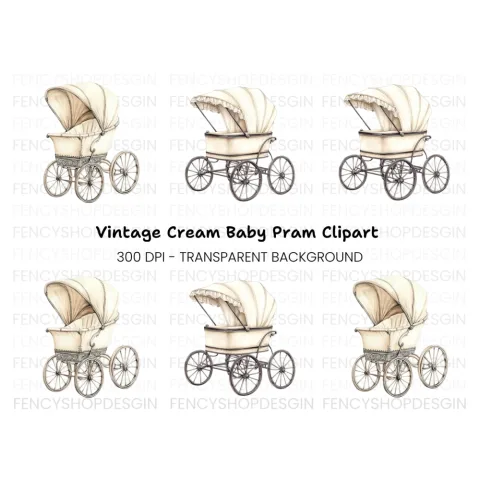Antique Baby Pram Clipart Bundle
