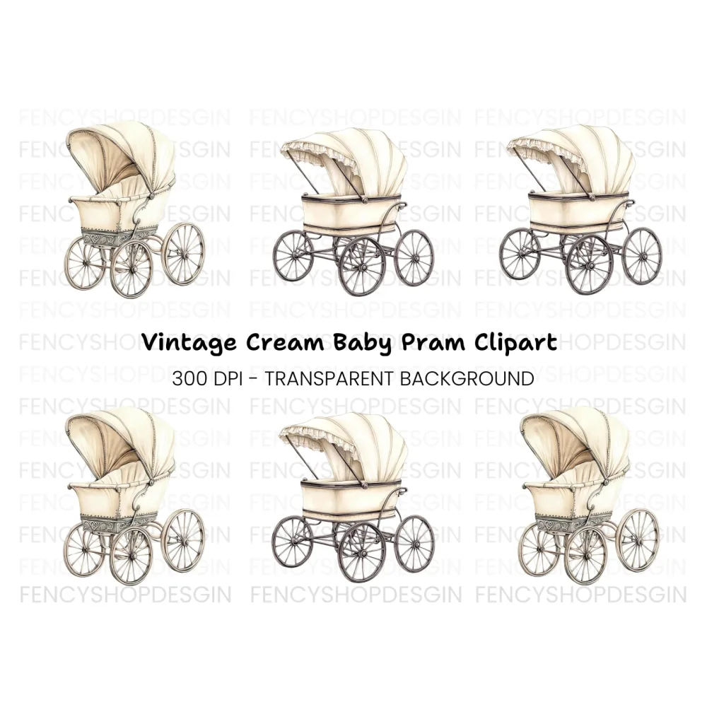 Antique Baby Pram Clipart Bundle